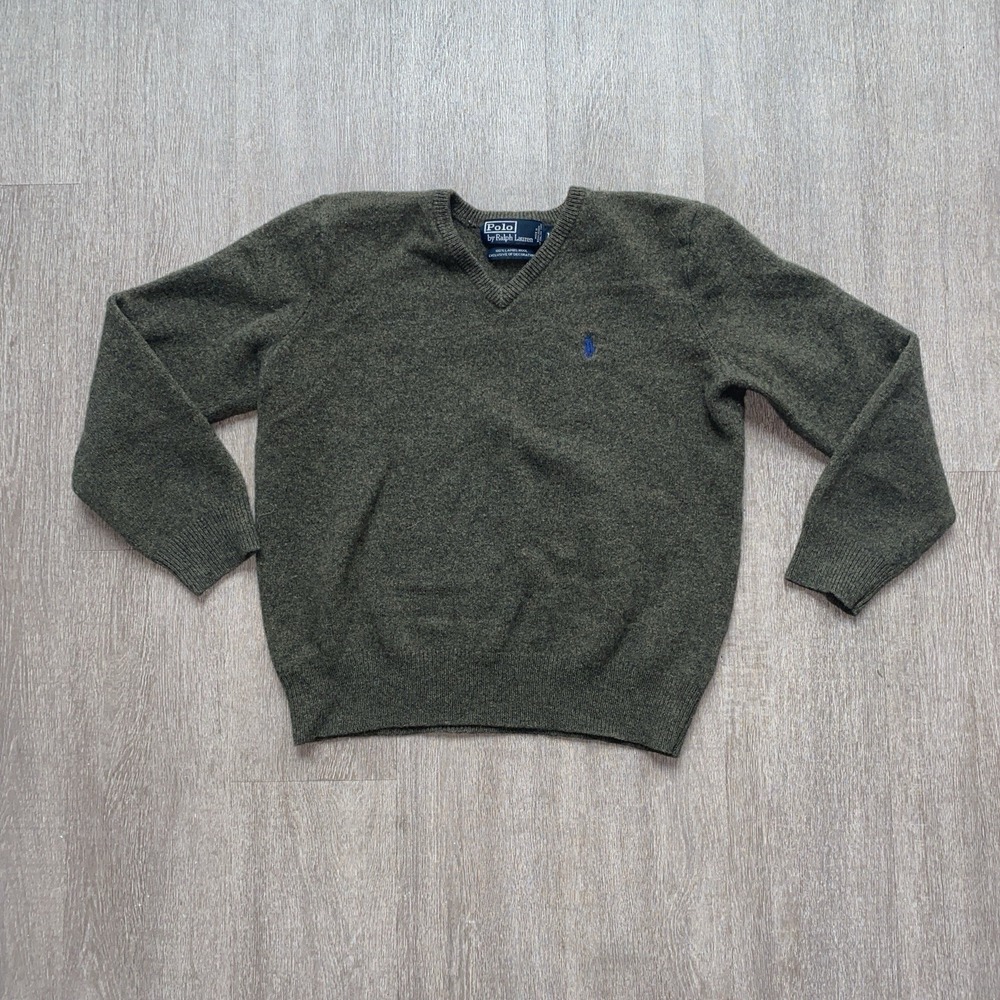 Polo Ralph Lauren Men's 100% Lamb's Wool Dark Green Long Sleeve Pullover Logo M